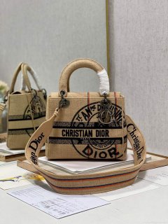 Dior M0565 Lady D-Life Medium Bag Beige Union Jute Fabric