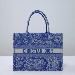 Dior M1296 Book Tote Medium Neon Blue Toile de Jouy Reverse Embroidery