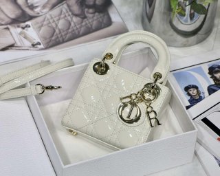 Dior MICRO LADY Dior Bag S0856 White Patent Cannage Lambskin