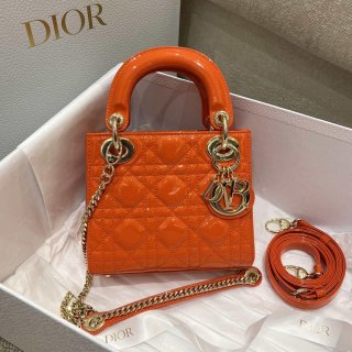 Dior M0505 Mini Lady Dior Bag Orange Red Patent Cannage Calfskin