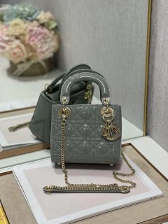 Dior M0505 Mini Lady Dior Bag Gray Patent Cannage Calfskin