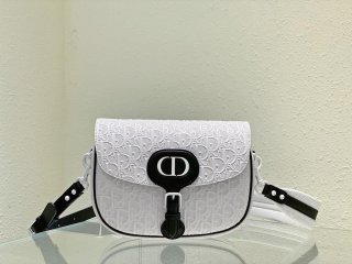 Dior Bobby Bag Medium Perforated M9319 white calfskin with Dior Oblique motif