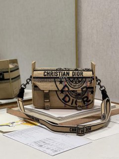 Dior Diorcamp Bag Small Model Beige Union Embroidered Jute Fabric M1241