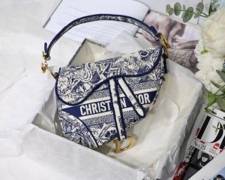 Dior Saddle Bag M0446 Blue Toile de Jouy Embroidery