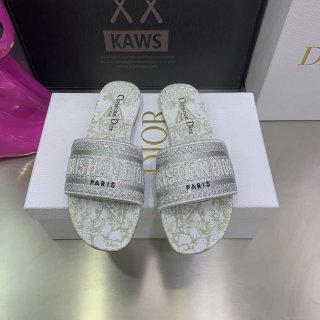 Dior Women’s Shoes Diamond Embroidered Dway Slide KCQ209TJE Gray