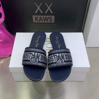 Dior Women’s Shoes Dway Slide Diamond Embroidered KCQ166ERC Navy blue