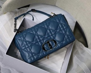 Dior M9243 Large Quilted Macrocannage Calfskin Blue