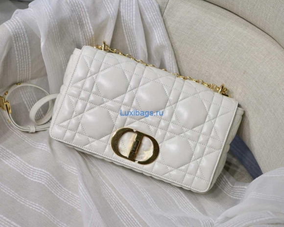 Dior M9243 Large Quilted Macrocannage Calfskin White with Gold Logo