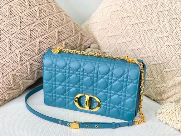 Dior Large Caro Bag M9243 Calfskin Blue Gold