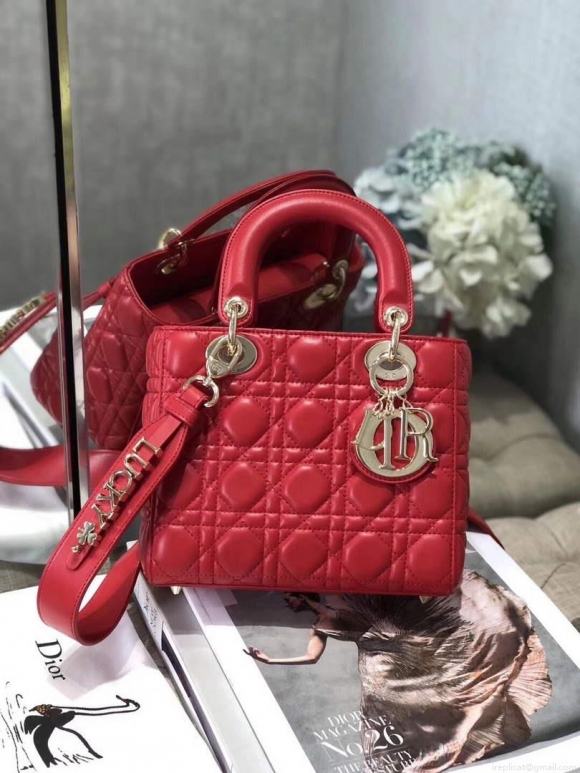 Dior M0538 Small Lady My ABCDior Bag Lambskin Red