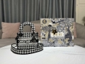 Dior M0500 MINI Lady D-LITE Bag Black and White Houndstooth Embroidery