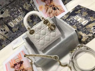 Dior M0505 Mini Dior Lady Bag White Cannage lambskin Gold