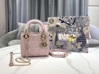 Dior M0505 Mini Dior Lady Bag Pink Cannage lambskin Gold