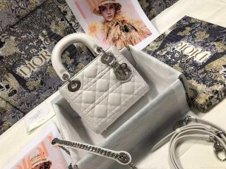 Dior M0505 Mini Dior Lady Bag White Cannage lambskin Sliver