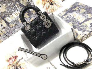 Dior M0505 Mini Dior Lady Bag Black Cannage lambskin Sliver