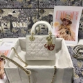 Dior M0505 Mini Dior Lady Bag White Cannage lambskin Gold with Red Logo