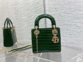 Dior M0505 Mini Dior Lady Bag Green Cannage Crocodile Gold