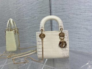 Dior M0505 Mini Dior Lady Bag Beige Cannage Crocodile Gold