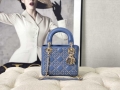 Dior M0505 Mini Dior Lady Bag Blue Metallic Cannage Lambskin with Beaded Embroidery