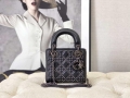 Dior Mini Dior Lady Bag Navy Black Metallic Cannage Lambskin with Beaded Embroidery M0505 Black