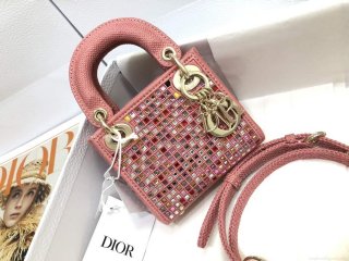 Dior S0856 Micro Lady Dior Bag Square Embroidery Set with Pink Multicolor Strass