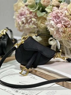 Dior S5685 Micro Saddle Bag With Strap Scarlet Black Goatskin