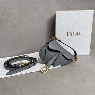 Dior S5685 Micro Saddle Bag With Strap Scarlet Gray Goatskin