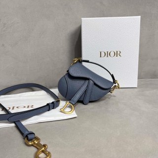 Dior S5685 Micro Saddle Bag With Strap Scarlet Light Blue Goatskin