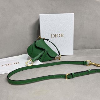 Dior S5685 Micro Saddle Bag With Strap Scarlet Green Goatskin