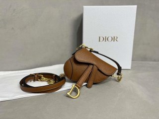 Dior S5685 Micro Saddle Bag With Strap Scarlet Brown Goatskin