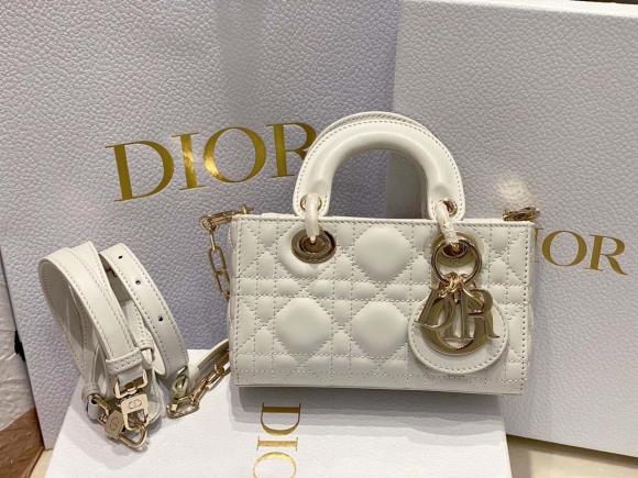 Dior S0910 Small Lady D-joy Bag White Cannage Lambskin