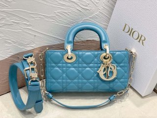 Dior M0613 Small Lady D-joy Bag Blue Cannage Lambskin