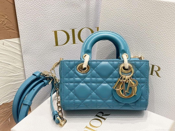 Dior S0910 Micro Lady D-joy Bag Blue Cannage Lambskin