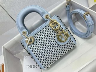 Dior S0856 Micro Lady Dior Bag Horizon Blue Metallic Cannage Lambskin embroidery sequins