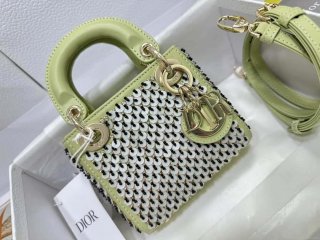 Dior S0856 Micro Lady Dior Bag Horizon Green Metallic Cannage Lambskin embroidery sequins