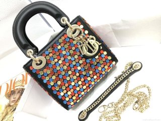 Dior S0856 Micro Lady Dior Bag Horizon Black Metallic Cannage Lambskin with multicolor embroidery sequins