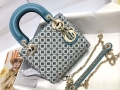 Dior M0505 Mini Dior Lady Bag Blue Metallic Cannage Lambskin with Embroidered Check Beads