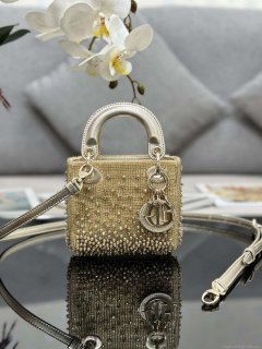 Dior S0856 MICRO LADY DIOR BAG Horizon Metallic Cannage Lambskin embroidery beads