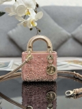 Dior S0856 MICRO LADY DIOR BAG Horizon Metallic Cannage Lambskin embroidery beads Pink