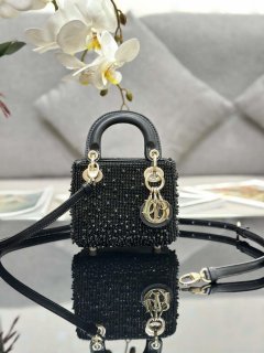 Dior S0856 MICRO LADY DIOR BAG Horizon Metallic Cannage Lambskin embroidery beads Black