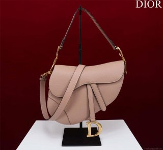 Dior M0455 Saddle Bag With Strap Pink Grained Calfskin