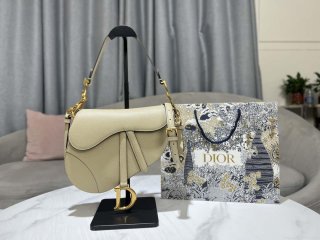 Dior M0455 Saddle Bag With Strap Apricot Grained Calfskin