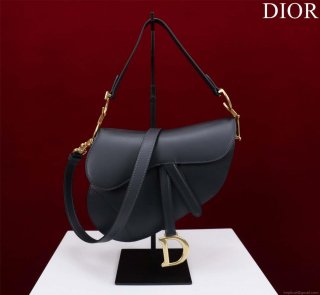 Dior M0455 Saddle Bag With Strap Ultramatte Calfskin Black Gold