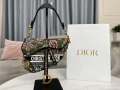 Dior M0455 Saddle Bag With Strap Green Cross-Stitch Embroidery