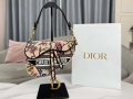 Dior M0455 Saddle Bag With Strap Pink Cross-Stitch Embroidery