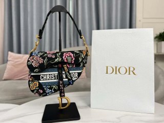 Dior M0455 Saddle Bag With Strap Black Cross-Stitch Embroidery