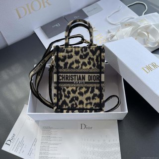 Dior S5555 Mini Dior Book Tote Phone Bag Beige and Black Mizza Embroidery