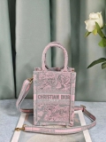 Dior S5555 Mini Dior Book Tote Phone Bag Gray and Pink Toile de Jouy Reverse Embroidery