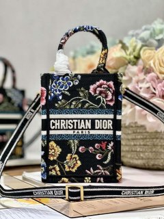 Dior S5555 Mini Dior Book Tote Phone Bag black multicolor embroidery S1099