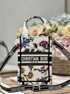 Dior S5555 Mini Dior Book Tote Phone Bag White multicolor embroidery S1101